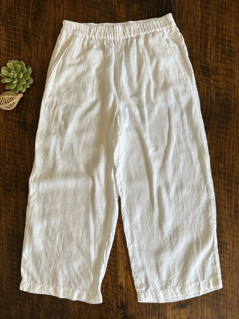 Cynthia Rowley | White 100% Linen Wide Leg Cropped Pants, Size M - Picture 2 of 8